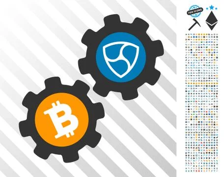 Nem Bitcoin Conversion Cogs Flat Icon with Bonus Stock Illustration