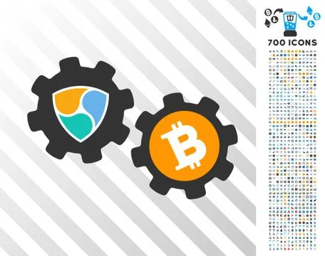 Nem Bitcoin Conversion Gears Flat Icon with Bonus イラスト素材