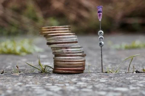 NEM coins tower Stock Photos