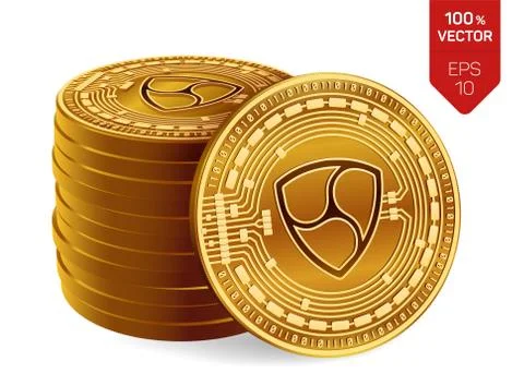 NEM. Crypto currency. 3D isometric Physical coins. Digital currency. Stack of Stock Illustration