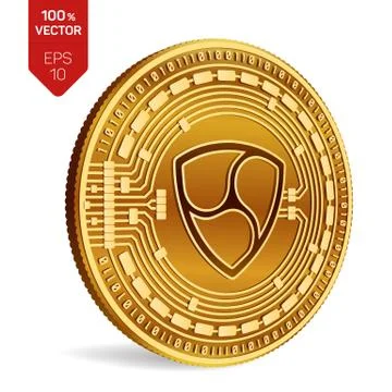 Nem. Crypto currency. 3D isometric Physical coin. Digital currency. Golden co Stock Illustration