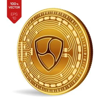 Nem. Crypto currency. 3D isometric Physical coin. Digital currency. Golden co Stock Illustration