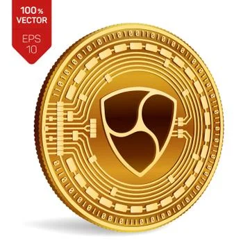 Nem. Crypto currency. 3D isometric Physical coin. Digital currency. Golden co Illustrazione stock