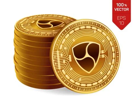 NEM. Crypto currency. 3D isometric Physical coins. Digital currency. Stack of Stock Illustration