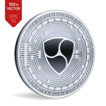 Nem. Crypto currency. 3D isometric Physical coin. Digital currency. Silver co Stock Illustration