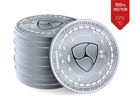 Nem. Crypto currency. 3D isometric Physical coins. Digital currency. Stack of Stock Illustration