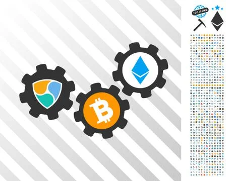 Nem Cryptocurrency Engine Flat Icon with Bonus Illustrazione stock