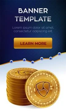 Nem. Stack of golden coins with Nem symbol. Cryptocurrency editable banner te 库存插图