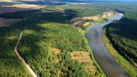 Neman River, Belarus. Beautiful view of the river from a bird's eye view. 스톡 동영상 225313249
