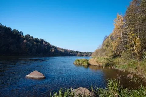 Neman Riverbank in Fall Stock Photos