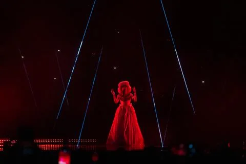 Nemo performing at the Grand Final opening of Eurovision 2025 Stock Photos