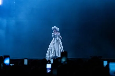 Nemo performing at the Grand Final opening of Eurovision 2025 Stock Photos