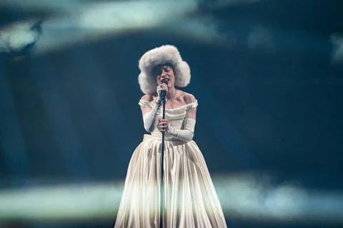 Nemo performing at the Grand Final opening of Eurovision 2025 Stock Photos