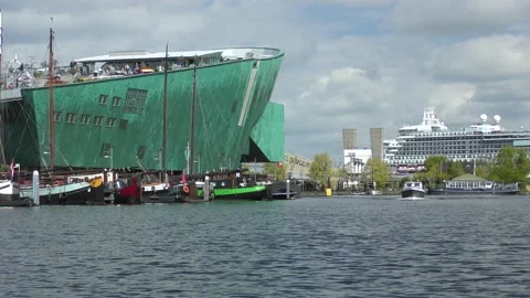 NEMO Science museum in Amsterdam seen from boat Stock Footage 134003725