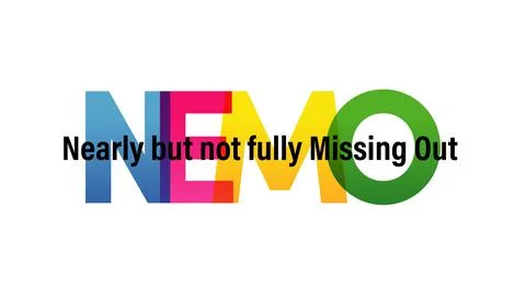 NEMO word vector illustration. Nearly but not fully Missing Out. Colored rainbow Stock Illustration