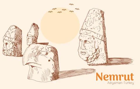 Nemrut mountain hand drawing vector illustration Stock Illustration
