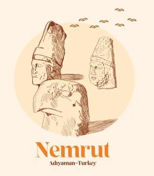 Nemrut mountain hand drawing vector illustration Stock Illustration