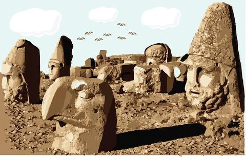 Nemrut mountain hand drawing vector illustration Stock-Illustration