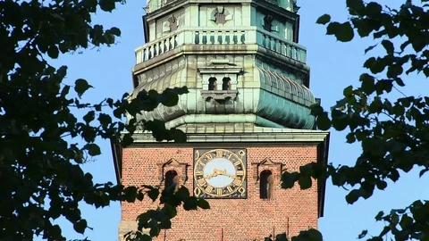 Neo-Baroque clock tower of St. Nicholas Church in Copenhagen Video stock 99576796