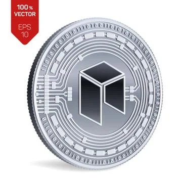 Neo. Crypto currency. 3D isometric Physical coin. Digital currency. Silver co Stock Illustration