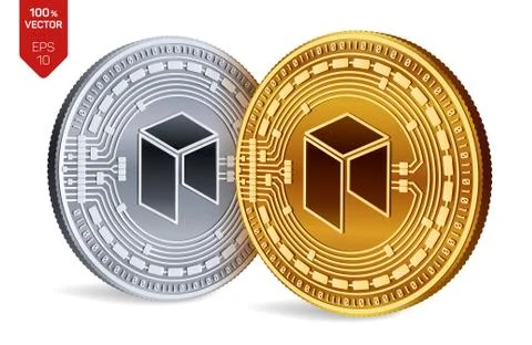 Neo. Crypto currency. 3D isometric Physical coins. Digital currency. Golden a Stock Illustration