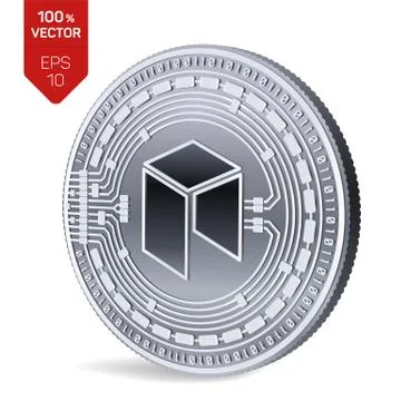 Neo. Crypto currency. 3D isometric Physical coin. Digital currency. Silver co Stock Illustration