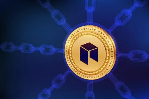 Neo. Crypto currency. Block chain. 3D isometric Physical Neo coin with wirefr Stock Illustration