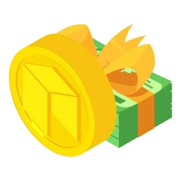 Neo cryptocurrency icon isometric vector. Golden neo coin and dollar banknote Stockillustratie