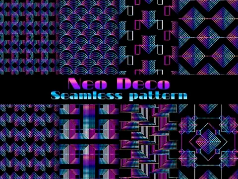 Neo deco seamless pattern. Neon gradient in the style of the 80s. Vector il.. Stock Illustration