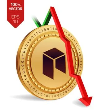 Neo. Fall. Red arrow down. Neo index rating go down on exchange market. Crypt Ilustración de archivo
