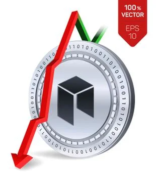 Neo. Fall. Red arrow down. Neo index rating go down on exchange market. Crypt Ilustración de archivo