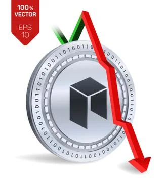 Neo. Fall. Red arrow down. Neo index rating go down on exchange market. Crypt Ilustración de archivo