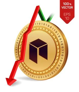 Neo. Fall. Red arrow down. Neo index rating go down on exchange market. Crypt Ilustración de archivo