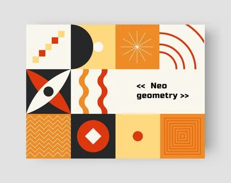 Neo geometry. Different geometric forms background. Abstract color tiles coll Stock Illustration