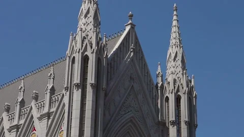 Neo Gothic architecture of St. Philomena's Cathedral in Mysuru, India Stock Footage 137933686