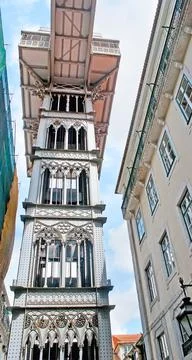 Neo-Gothic Carmo Elevator in Lisbon Foto stock