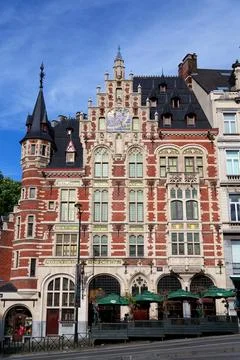 Neo-gothic corner building designed by Paul Saintenoy La Pharmacie Anglaise.. Stock Photos