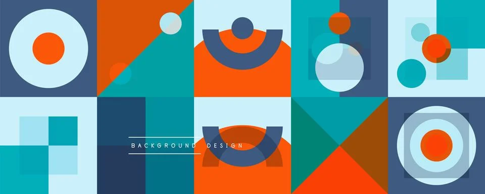 Neo memphis geometric pattern with circles, squares and lines. Pop art abstract Stock Illustration