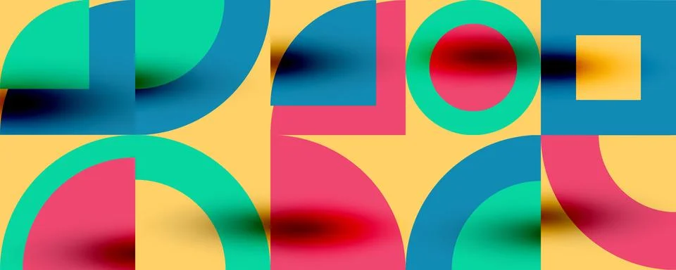 Neo memphis geometric pattern with circles, squares. Pop art abstract background Stock Illustration