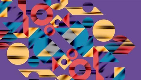 Neo memphis geometric pattern with circles, squares and lines. Pop art abstract Illustrazione stock