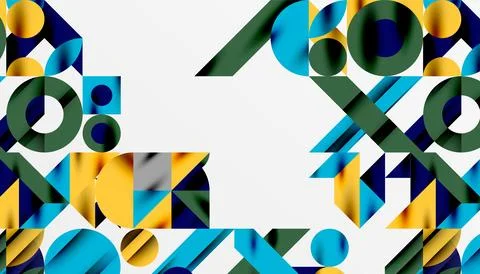 Neo memphis geometric pattern with circles, squares and lines. Pop art abstract 库存插图