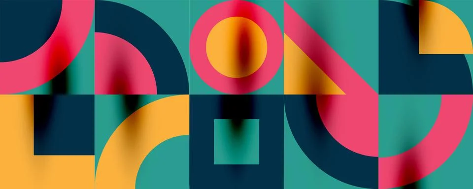 Neo memphis geometric pattern with circles, squares. Pop art abstract background Illustrazione stock