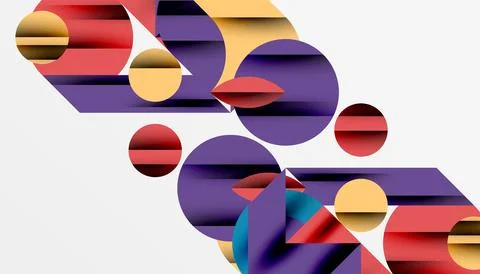 Neo memphis geometric pattern with circles, squares and lines. Pop art abstract Stock Illustration