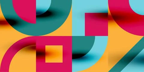 Neo memphis geometric pattern with circles, squares. Pop art abstract background Illustrazione stock