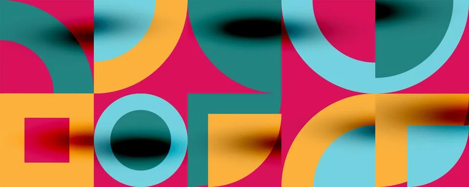 Neo memphis geometric pattern with circles, squares. Pop art abstract background 스톡 일러스트