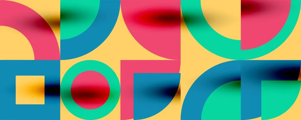 Neo memphis geometric pattern with circles, squares. Pop art abstract background Stock Illustration