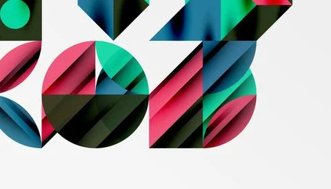 Neo memphis geometric pattern with circles, squares and lines. Pop art abstract Stock Illustration