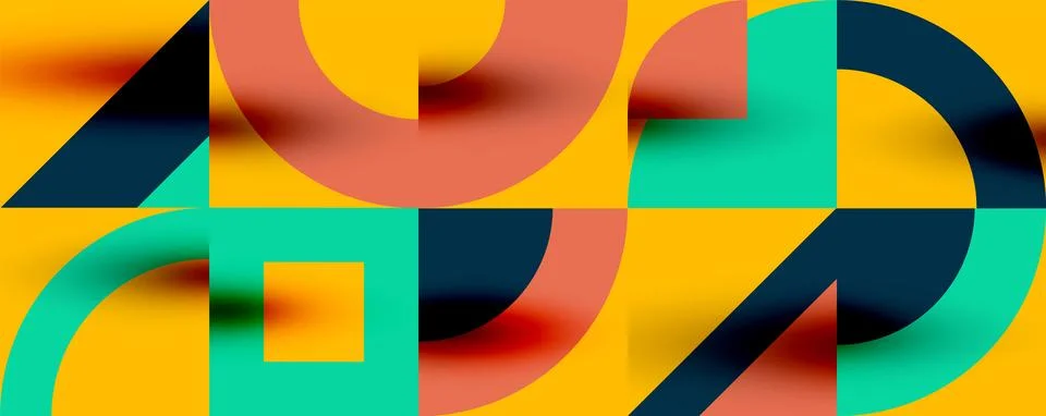 Neo memphis geometric pattern with circles, squares. Pop art abstract background Illustrazione stock