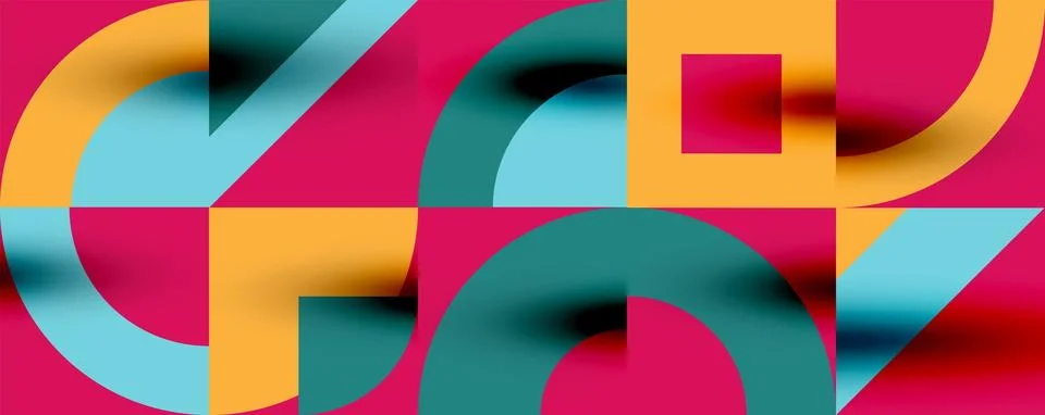 Neo memphis geometric pattern with circles, squares. Pop art abstract background Stock Illustration