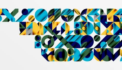 Neo memphis geometric pattern with circles, squares and lines. Pop art abstract 스톡 일러스트